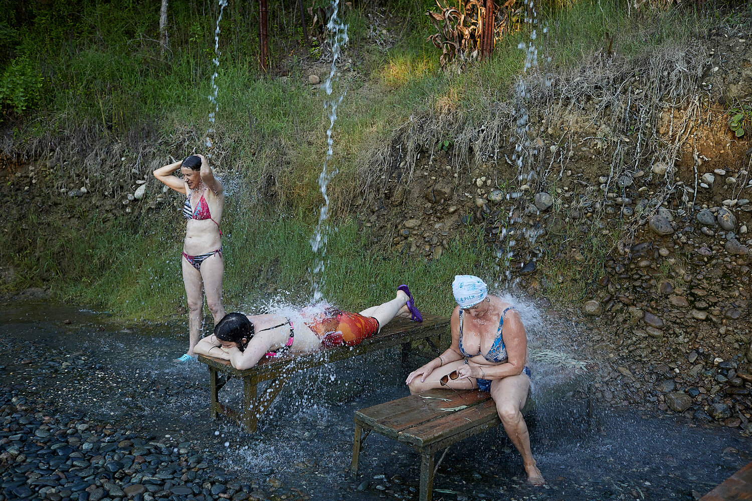  Abkhazia, Kyndyg,18/07/2018. The women are enjoying the hydro-massage. 