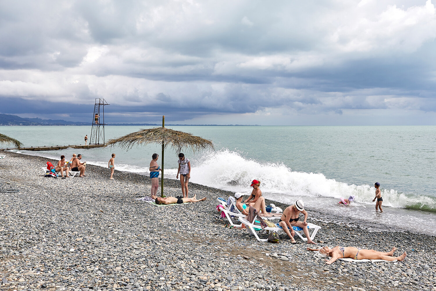  Abkhazia, Sukhum, 07/07/2017. Pebble beach in Sukhum. Almost all Abkhazian beaches are made up of pebbles.  