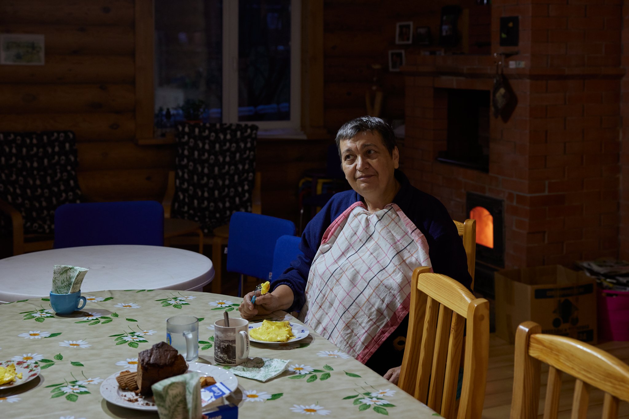  Russia, Krasnogor, 05/11/2021. Elena is eatin her breakfast at eco-camping. She is openly gay. 