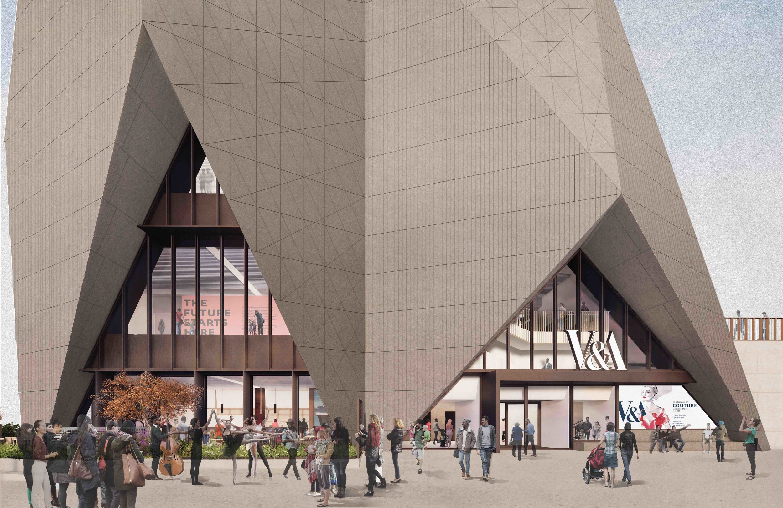  The  V&amp;A East  project will create two new purpose-built sites in Queen Elizabeth Olympic Park, London – a brand-new museum at Stratford Waterfront (including a landmark partnership with the US-based  Smithsonian Institution ), and a vast new co
