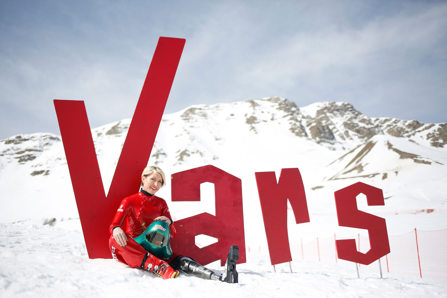 Heather sits under the Vars sign in France 