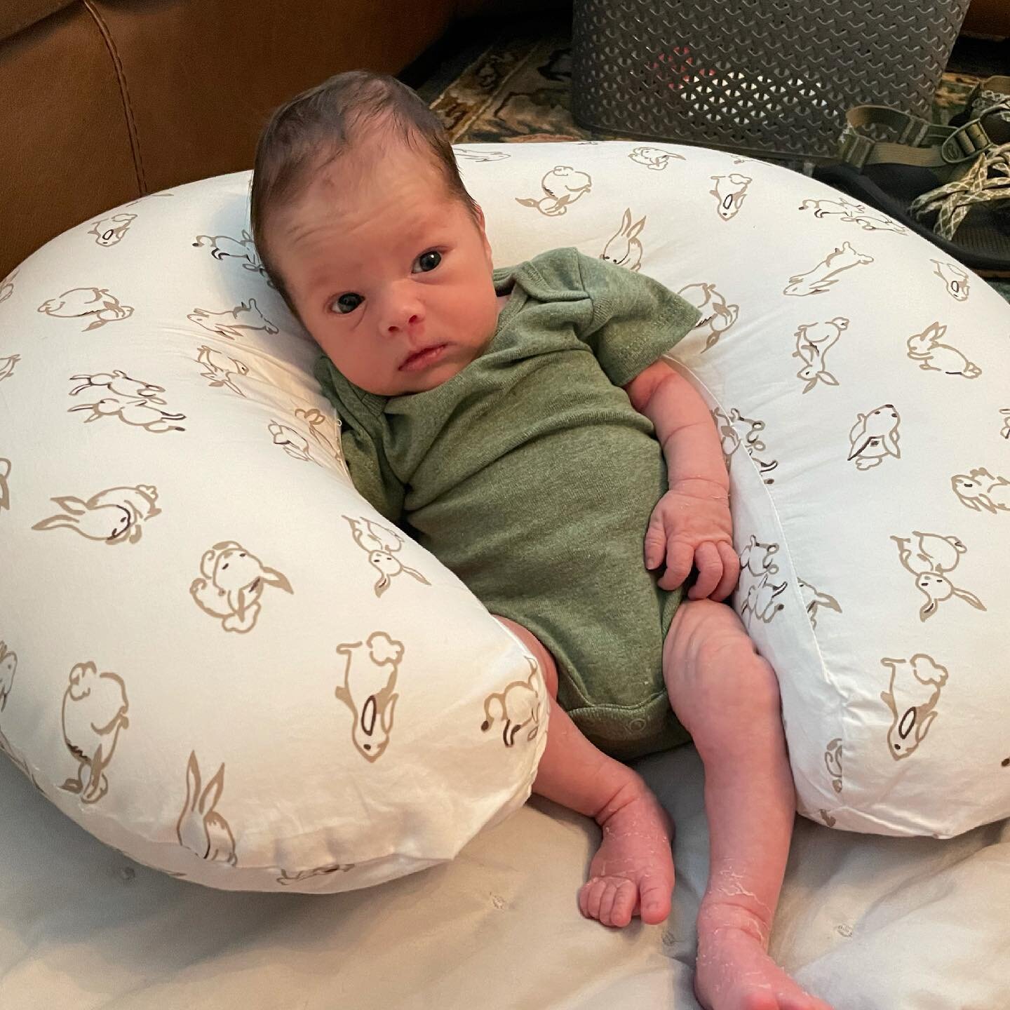 This my boy James! We eat, sleep, and poop, and hiccup! Every day he seems to grow more alert and at this point I think he&rsquo;s ready for a camping trip! 🤣😂 thank you to all our friends and family for the support, meal train, and prayers. We are