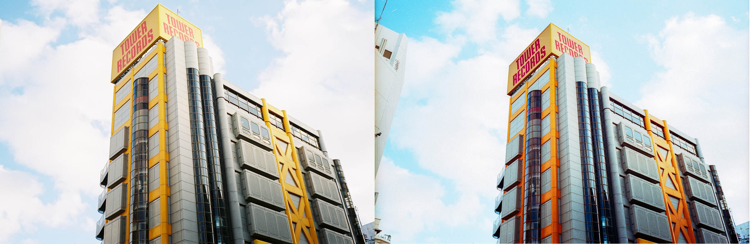 Left: Lab scan - Right: Coolscan. With a lot of editing you might be able to get a natural looking sky. Maybe...