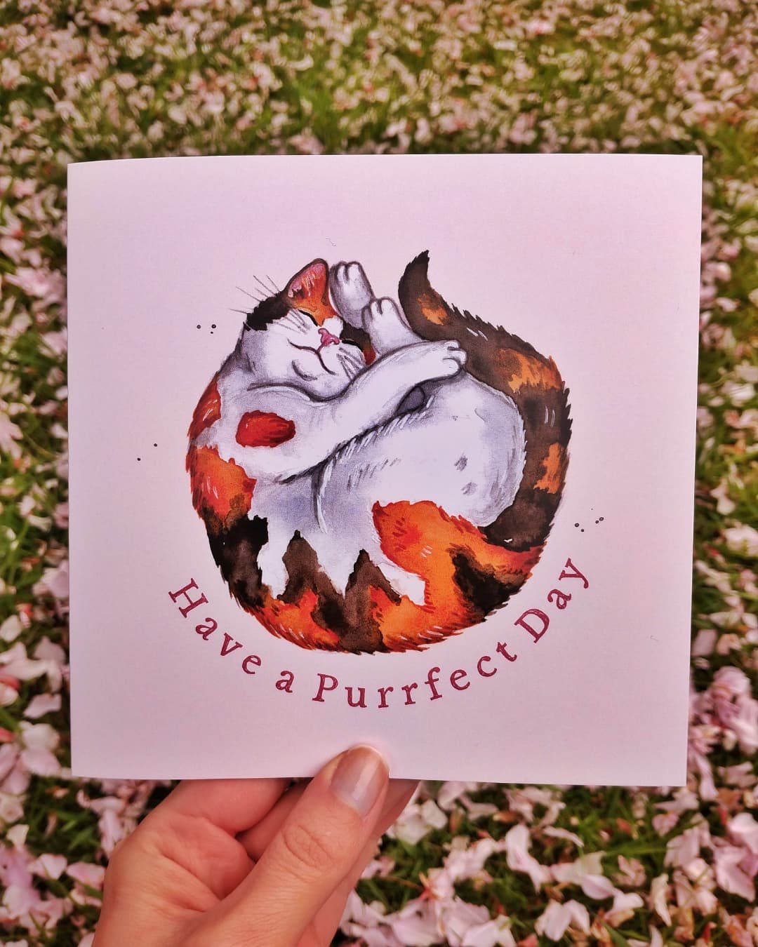 Hope you are having a purrfect Saturday! I'm test-running two cosy cat themed card designs, what do you think? Considering making a purrfect card for each kitty breed I've painted so far! 🤔

#cats #purrfect 
#purrfection #calicocat