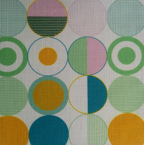 Ronda 004 Shown here printed onto a textured linen, this design is a geometric floral. Available in other colours. Fabric width 140cm