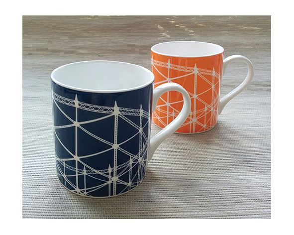 'Gasholder' mugs in navy and orange
