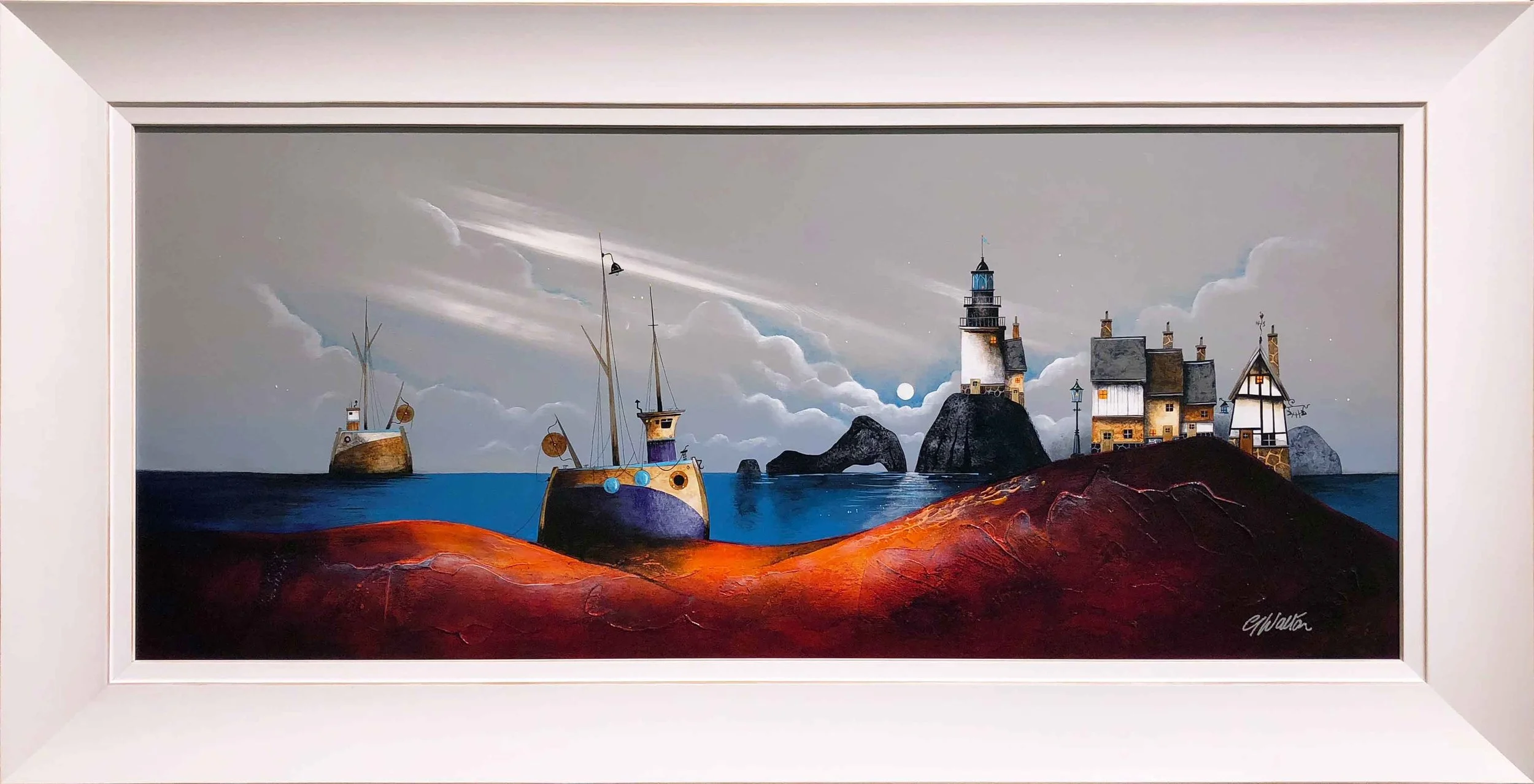 Gary Walton original painting boats at abingdon gallery