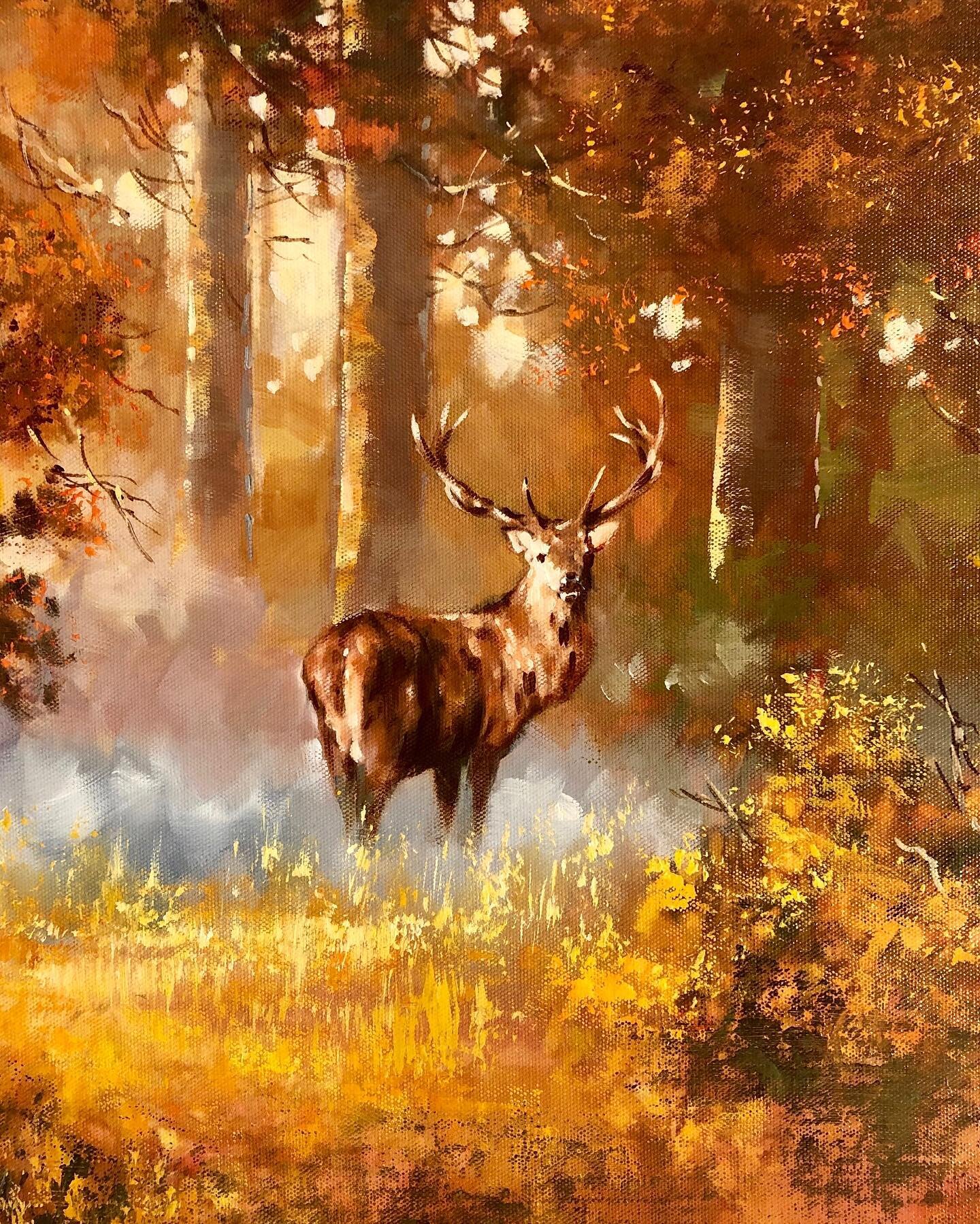 We&rsquo;re feeling very autumnal at Gifts &amp; Gallery at the moment. Have you seen our new display window? We have some incredible work by Allan Morgan on view, including this piece. 🦌 🍂 Come and take a look! 

Detail from &ldquo;Still Morning&r