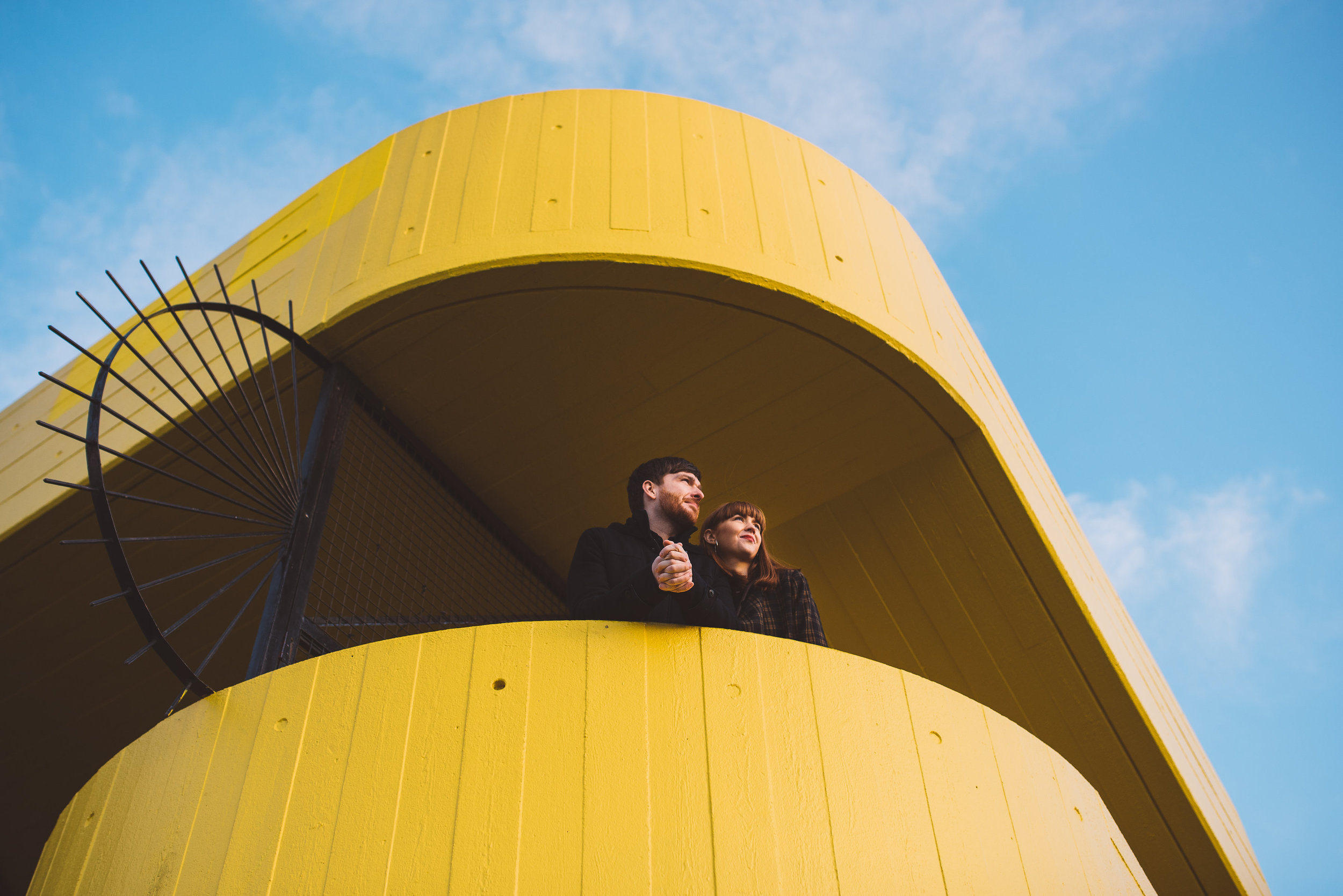 Couple in yellow building on the Southbank London