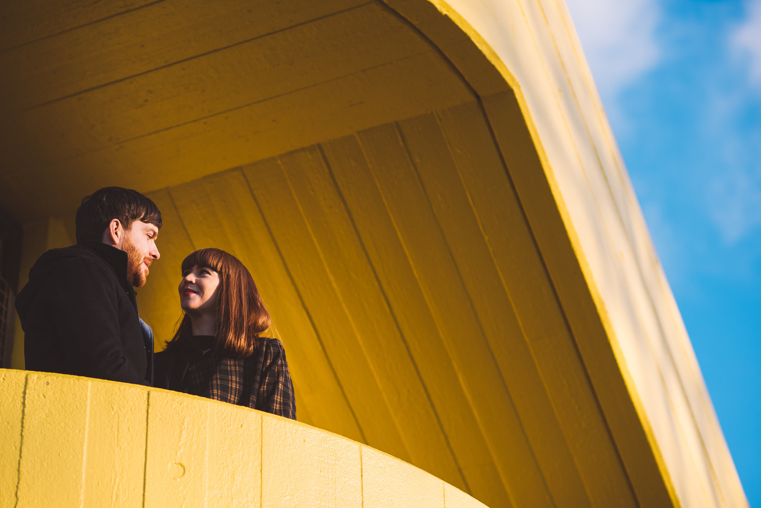 Couple in yellow building on the Southbank London
