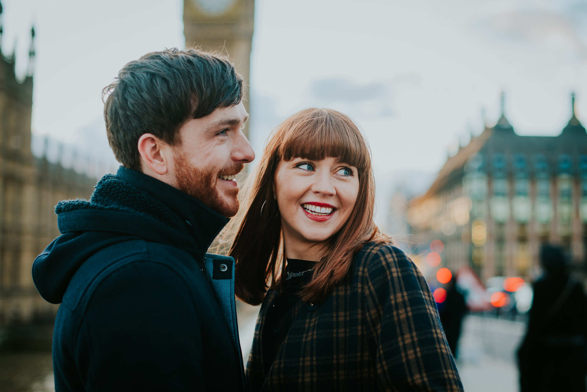 Engaged couple in love at Big Ben London