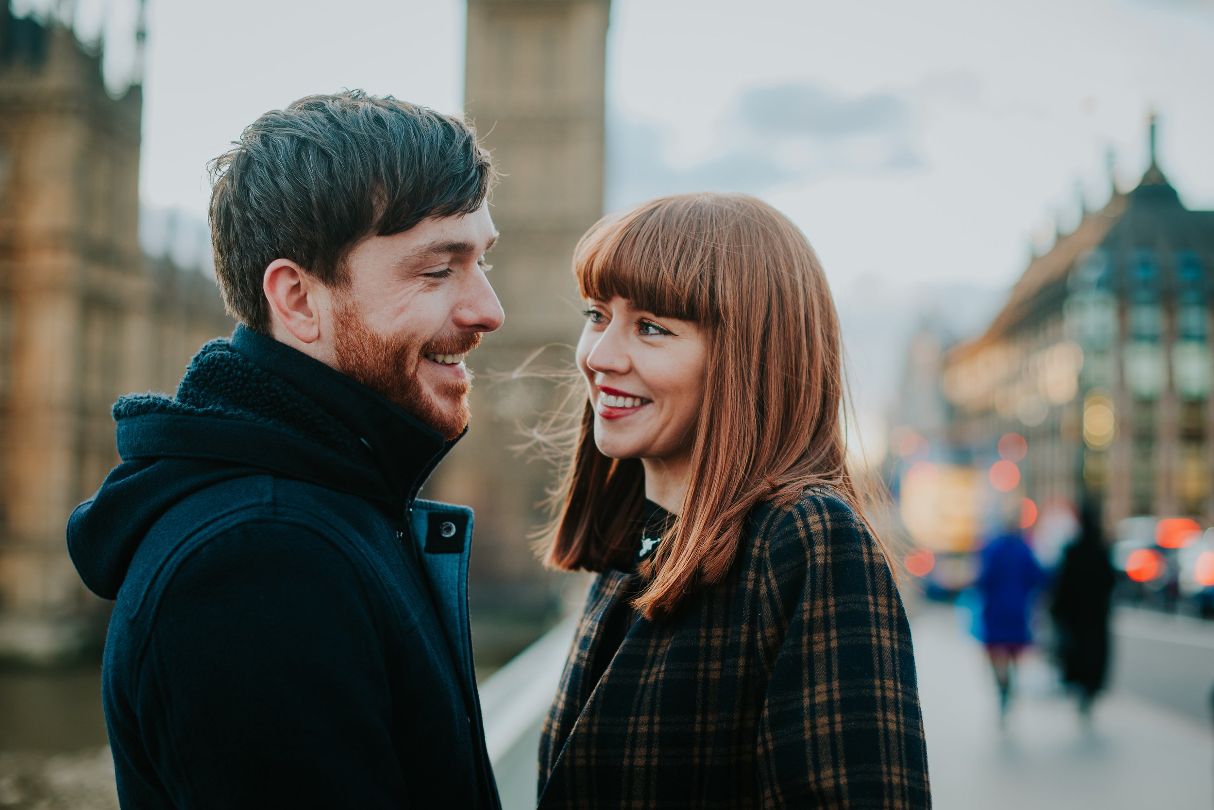 Engaged couple in love at Big Ben London