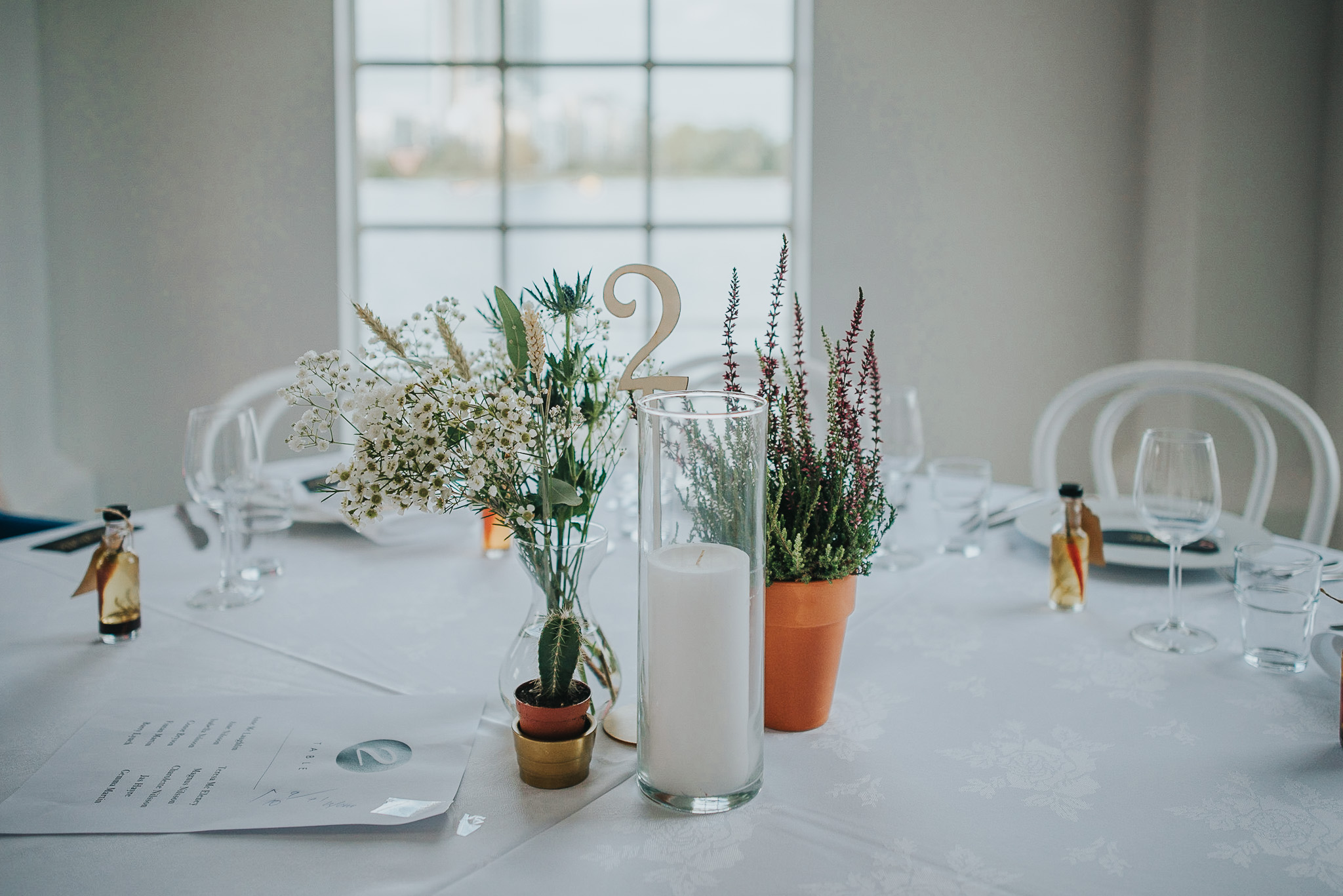 Wedding reception table details at Stoke Newington West Reservoir Centre