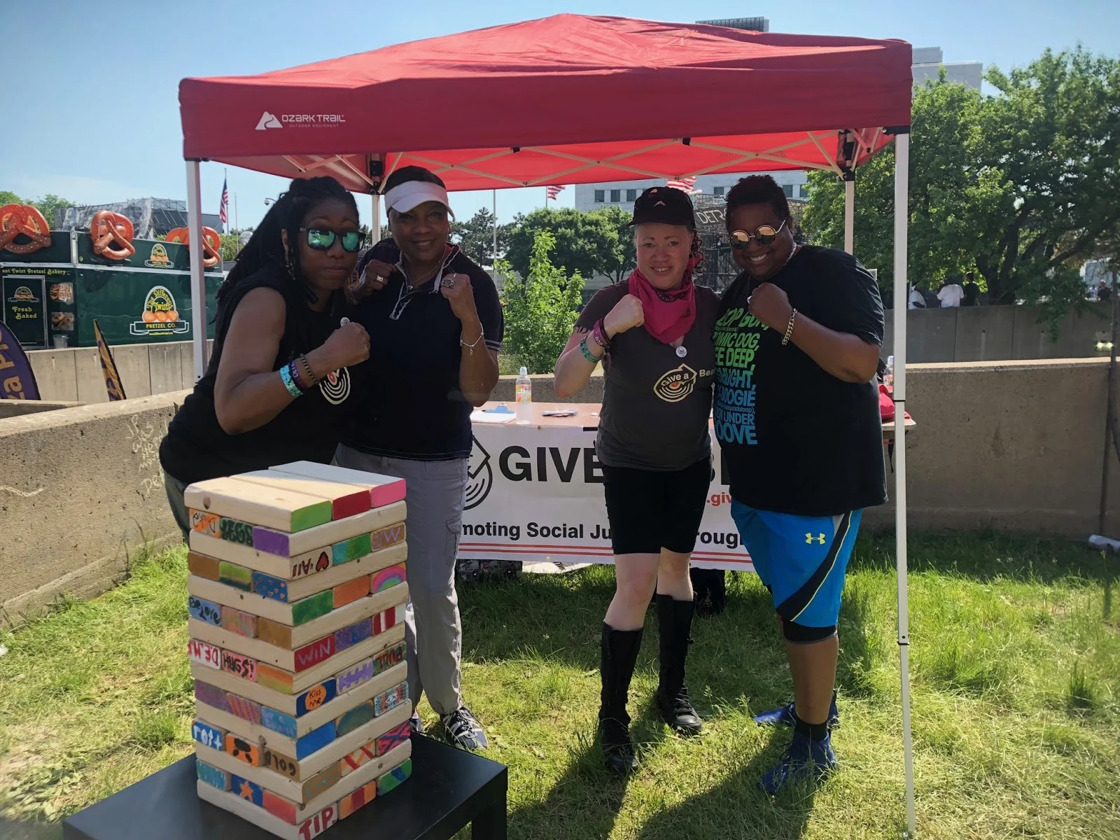 Stacey Hotwaxx Hale and friends before jenga match.