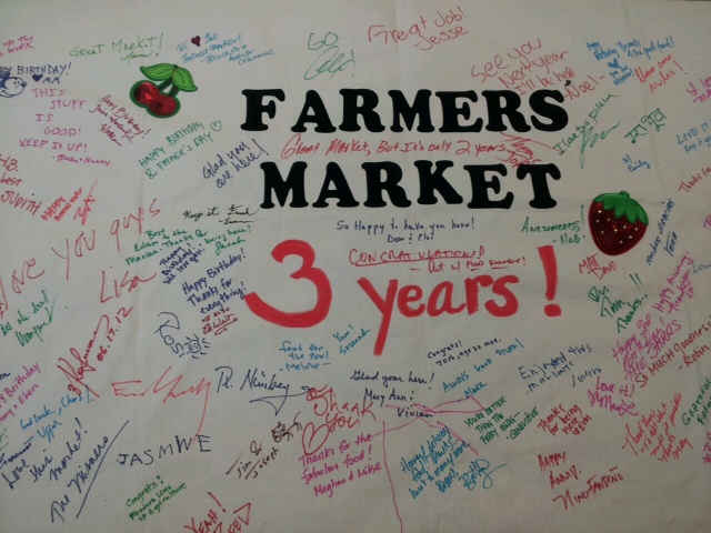 3 years in San Francisco! Fort Mason Center Farmers' Market community support banner.