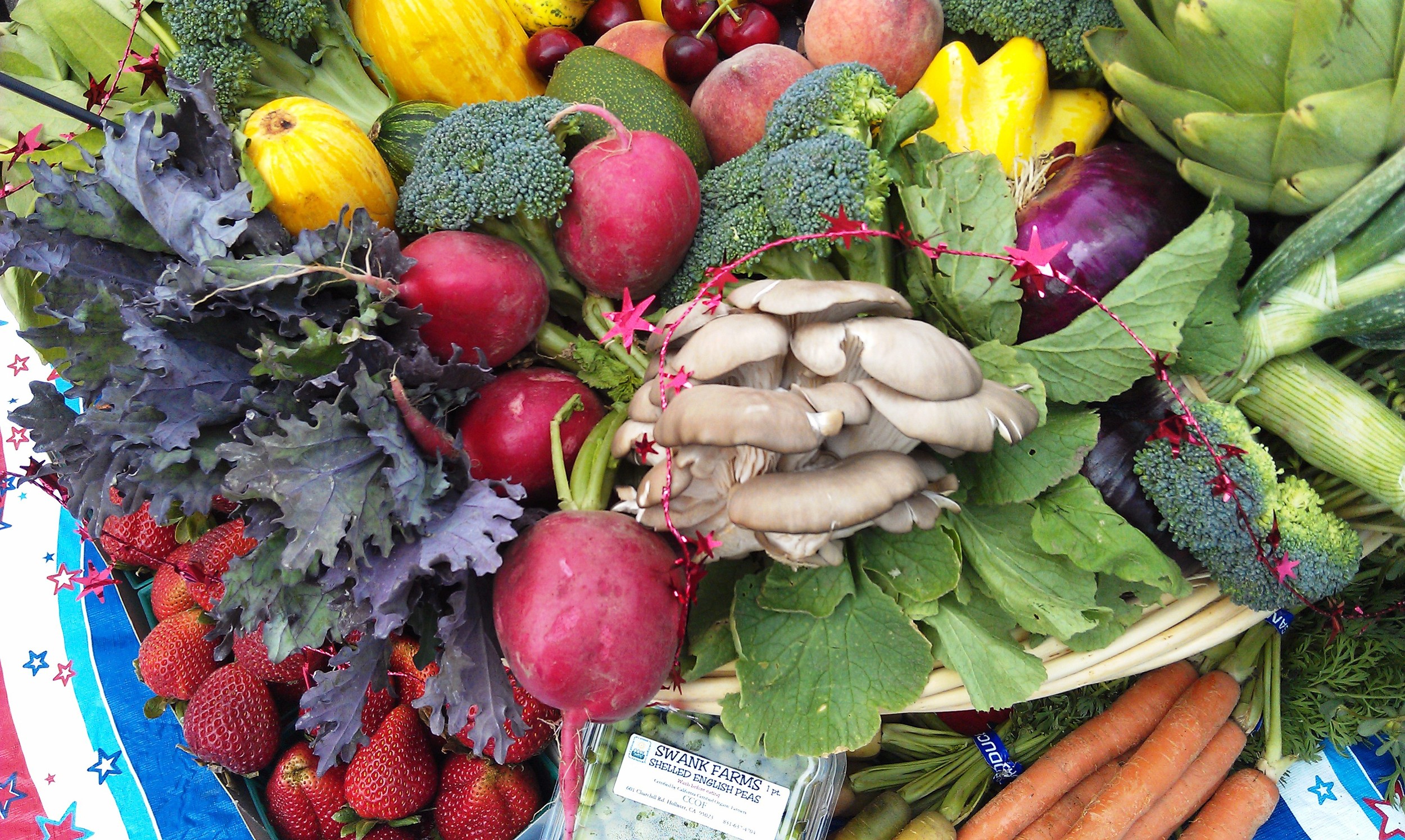 San Jose Blossom Hill Farmers' Market local fruits and vegetables in themarket basket