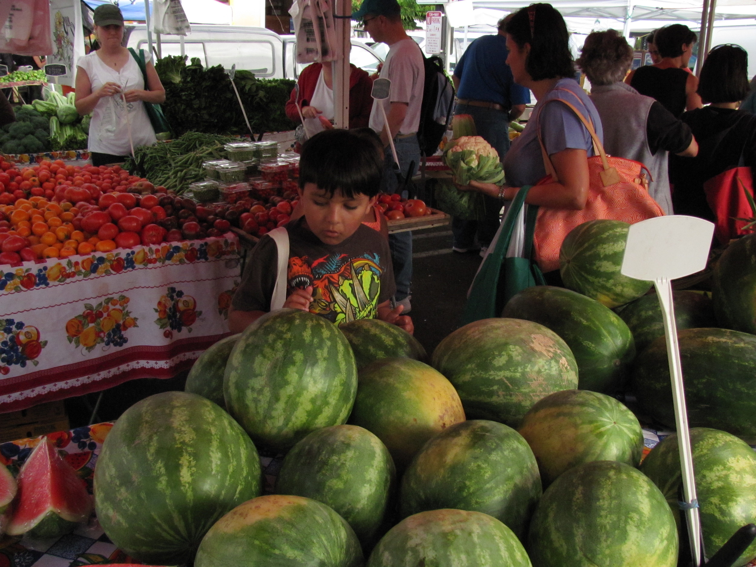 Local tomatoes and melons at Mountain View Farmers' Market