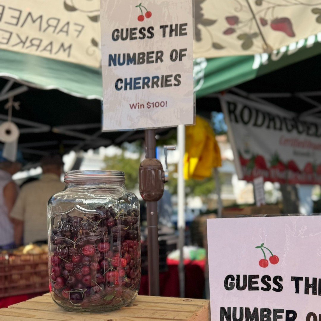 🍒 Guess the Number of Cherries at the Daly City Farmers' Market today Thursday, June 5th!  Win $100 for guessing the exact amount of cherries!  It's free to enter! 

Enjoy for an incredible selection of seasonal produce, artisan food and more at mar