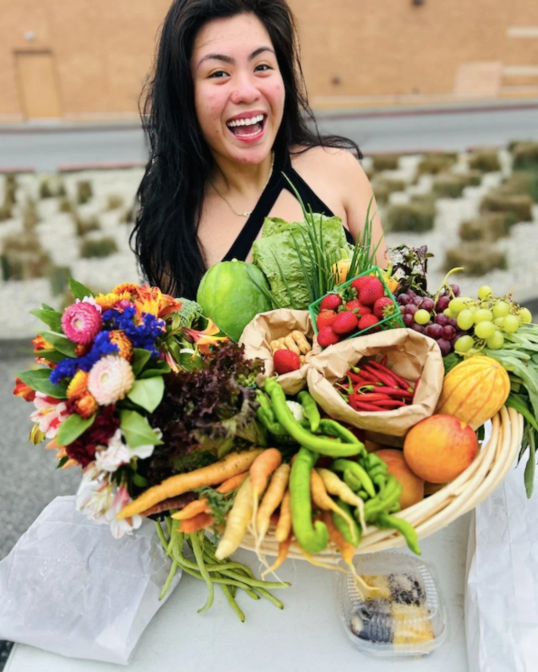 Congratulations to our latest market basket winner! While at market make sure to enter our free raffle for a $200 Market Basket at our Information booth. We select a winner the last Thursday and Saturday of the month. The basket is filled to the brim