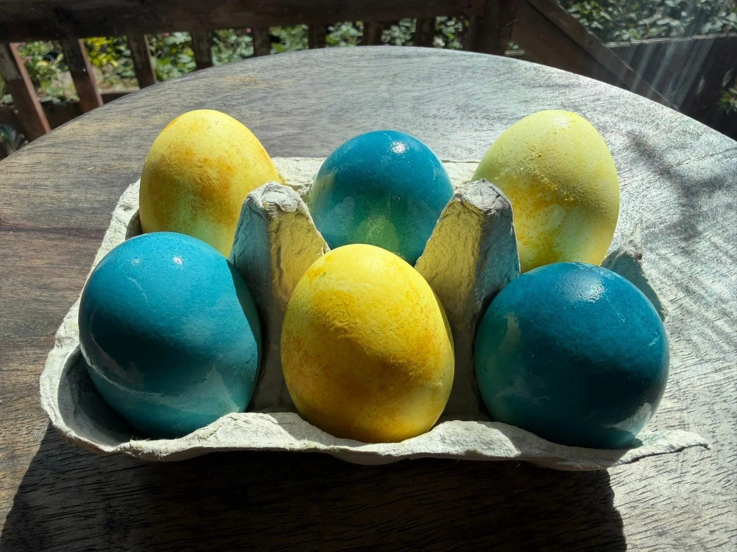 Did anyone try using natural dyes made with kitchen ingredients for Easter eggs last week?  We experimented with turmeric and red cabbage.  We soaked the red cabbage eggs overnight and the turmeric for 2 days.  This is what we learned:

💛Turmeric:
D