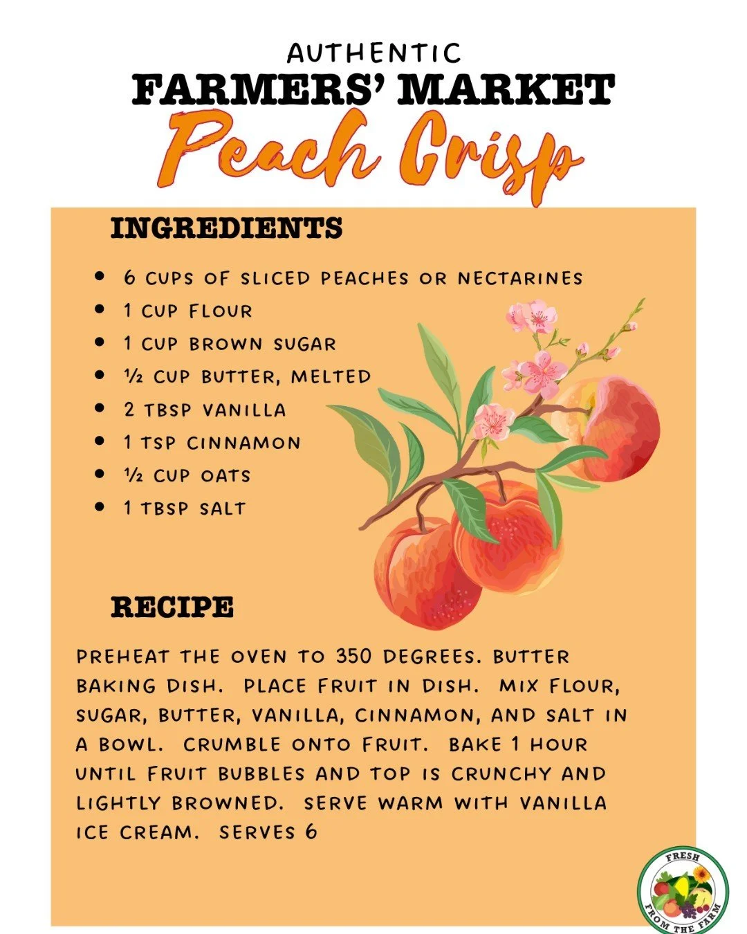 🍑With stone fruit season here in full effect,  you may have some peaches on your counter perfect for baking!  Try this seasonal fruit crisp for a tasty homemade sweet treat.  Serve with a scoop of vanilla ice cream and prepare to swoon!

Enjoy the m