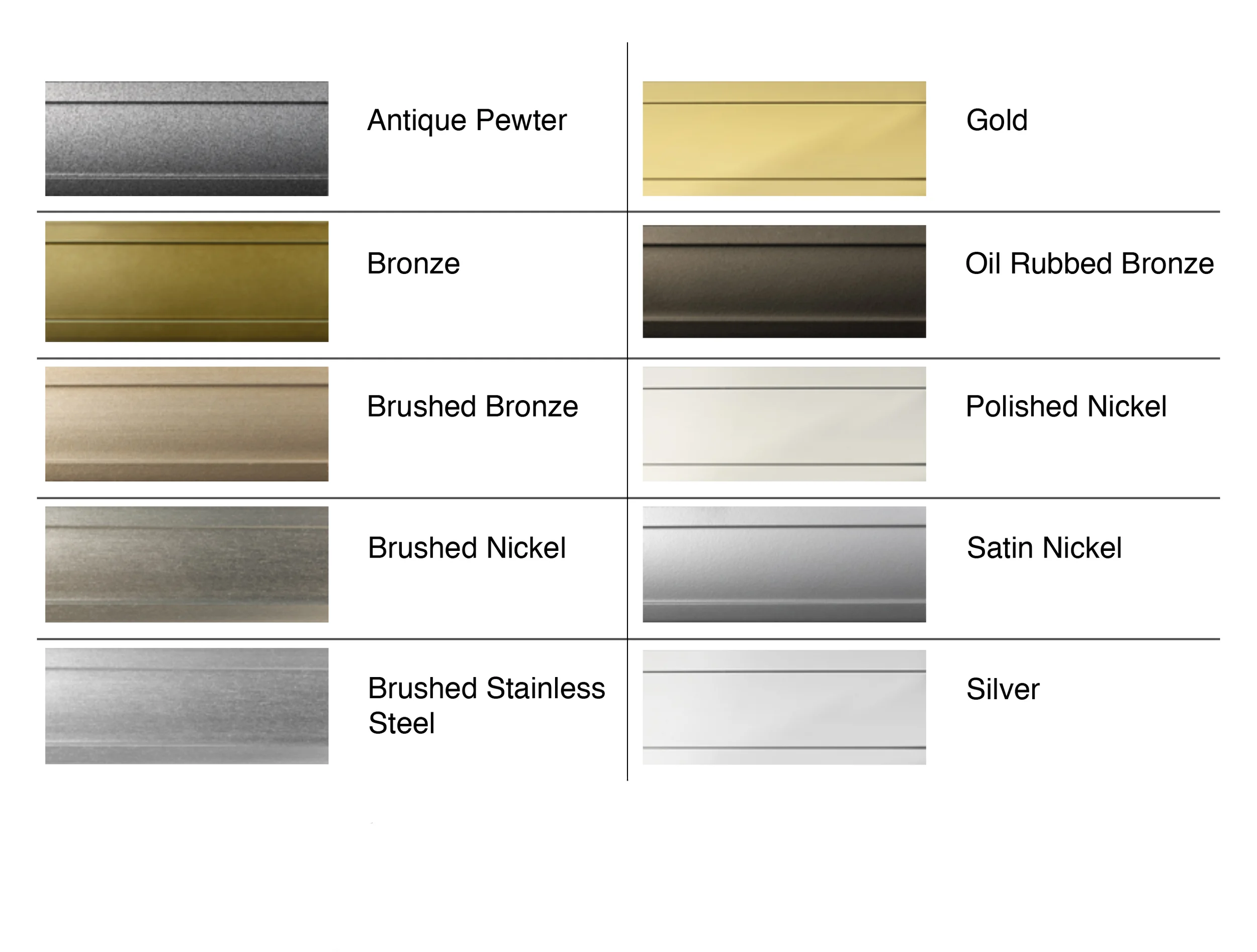Photo of metal finishing options