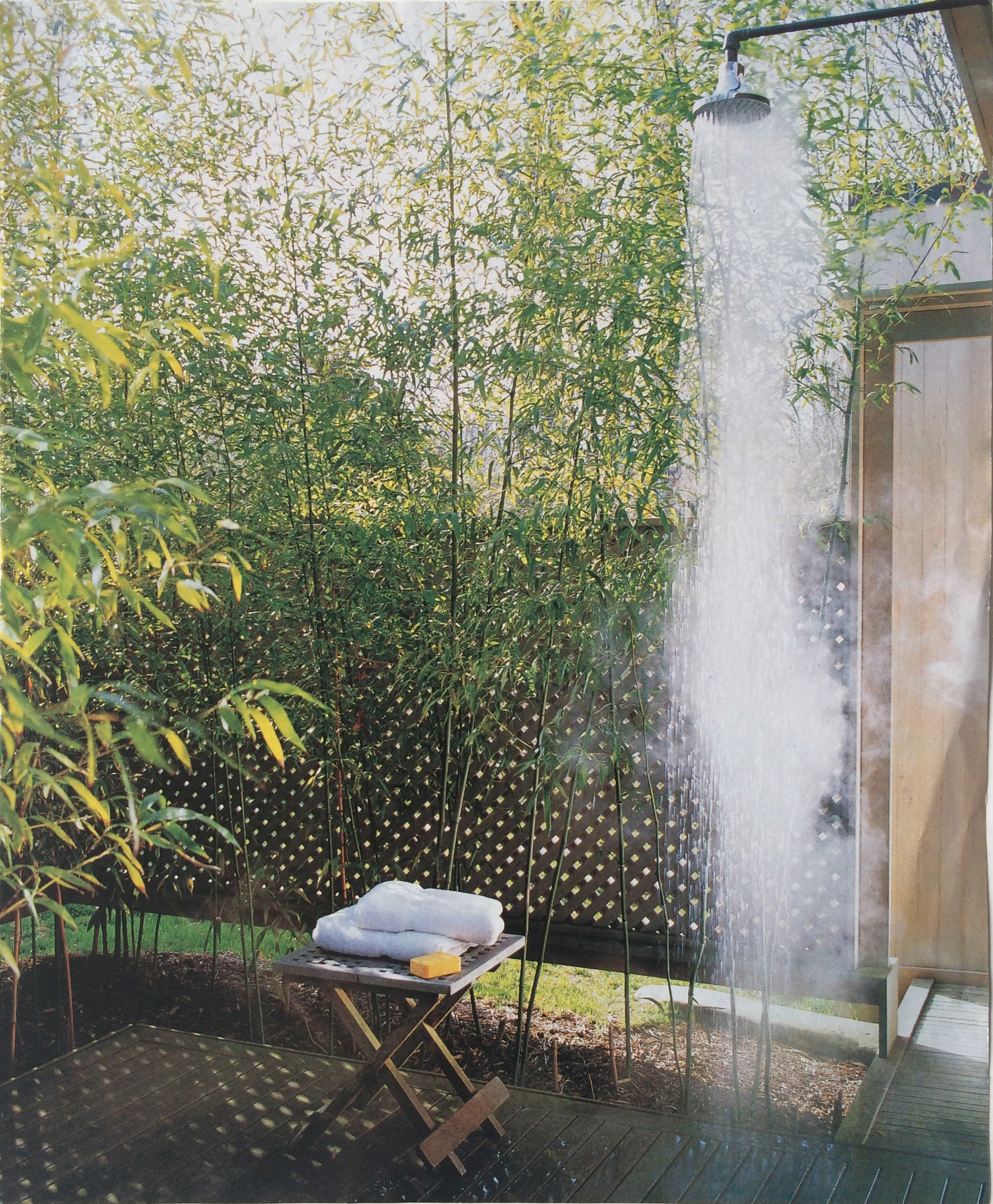 An outdoor shower Elle Décor Magazine