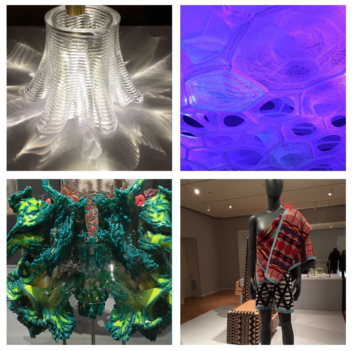  3-D printed glass MIT Media Lab, &nbsp; PolyThread Knitted Textile Jenny Sabin, &nbsp; Studio &nbsp;3D printed Multi-Material Stratasys, &nbsp; MaXhosa Clothing Laduma Ngxokolo, South Africa    