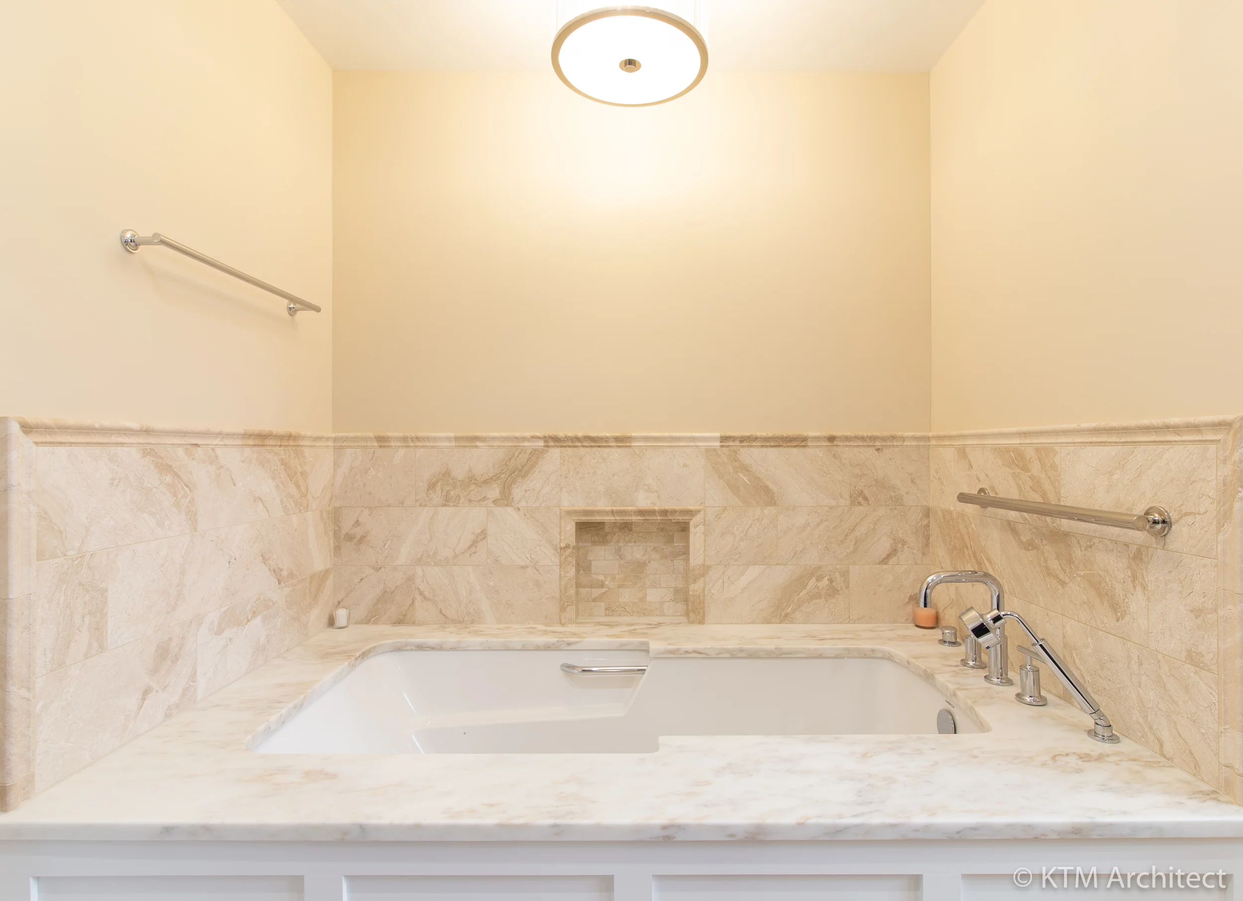 The crystal light adds a warm glow to the alcove.