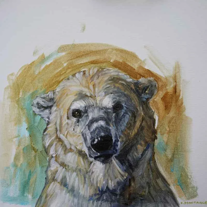 Polar bear portrait study 1. ©Christine Montague. Polar bear oil paintings on canvas. 12" x 12". Contact Christine here .