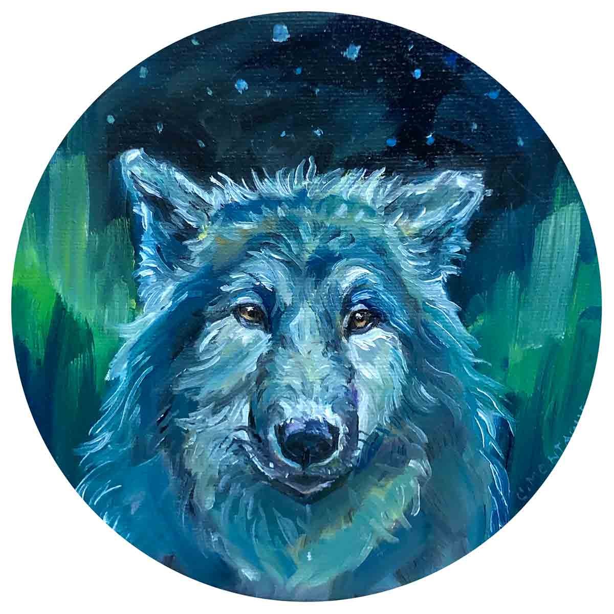 SOLD. Northern Lights Wolf