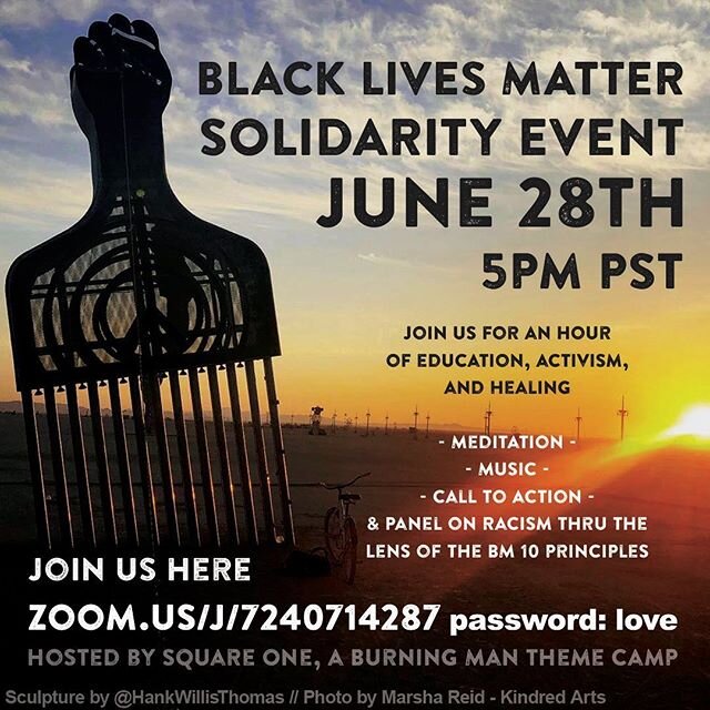 JOIN US! This Sunday at 5pm PST for a Black Lives Matter Solidarity event. 
So excited to have all of our speakers and guests! 
A meditation lead by @inkwellyoga 
Performance by @samanthamarkita 
Sound healing by @journey.with.jessica 
Call to action