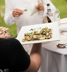 Server with a tray of appetizers