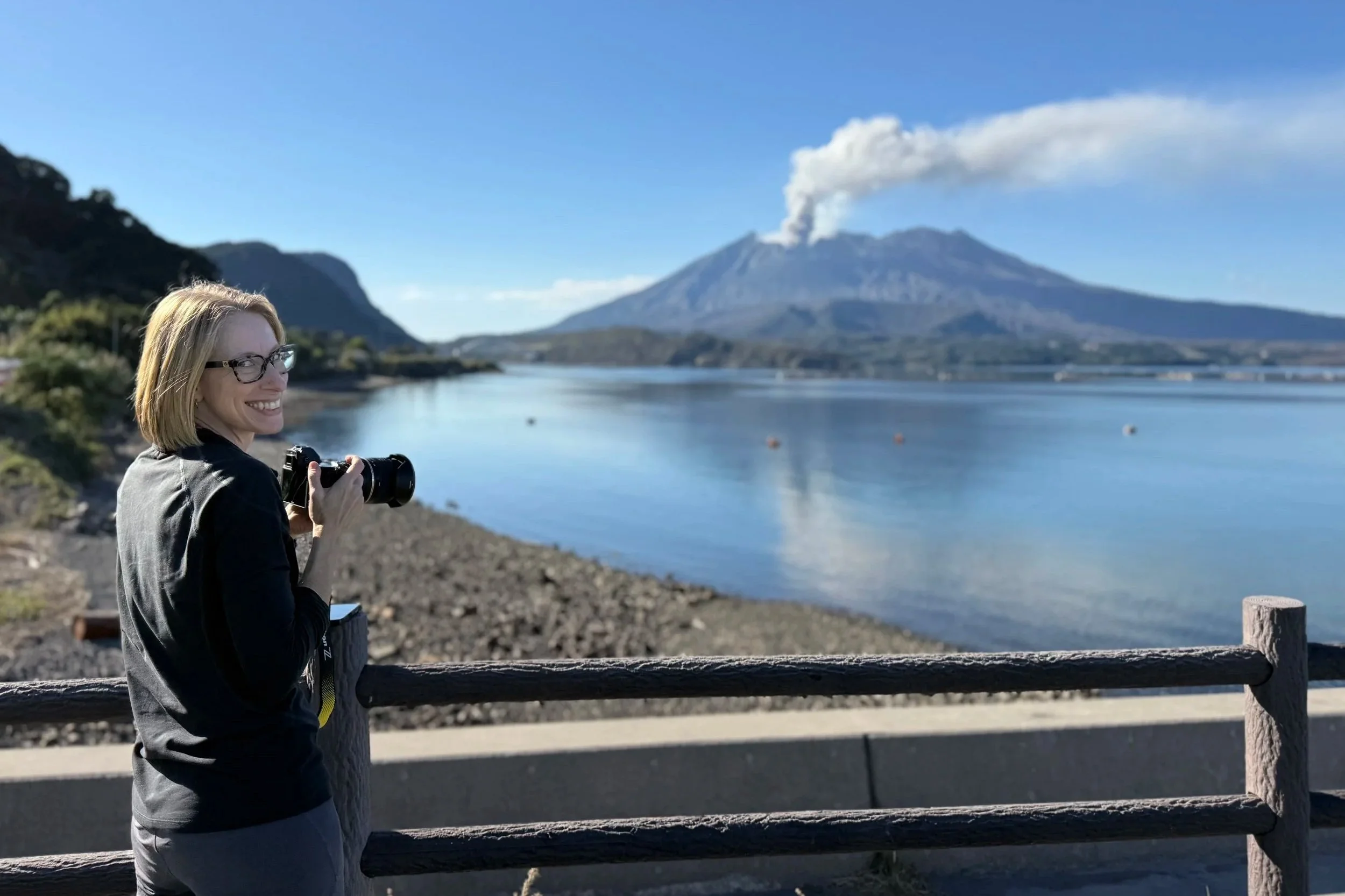 Jen at Sakurajima volcano in Japan