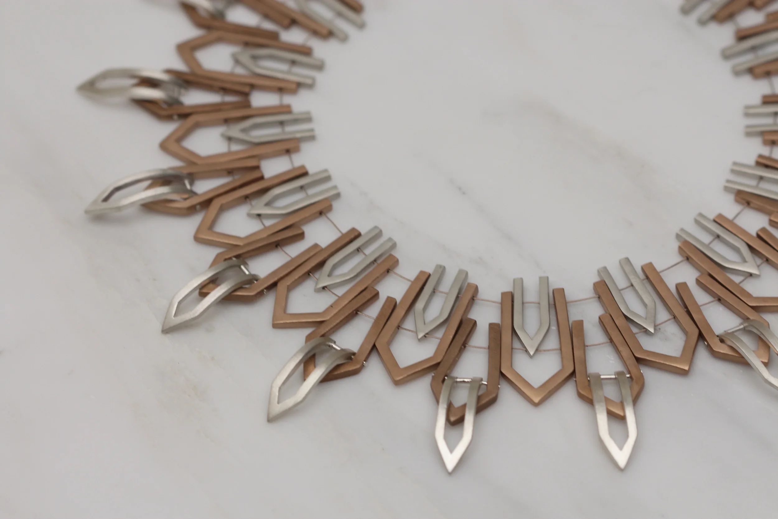 Geometric collar - cast silver, and bronze