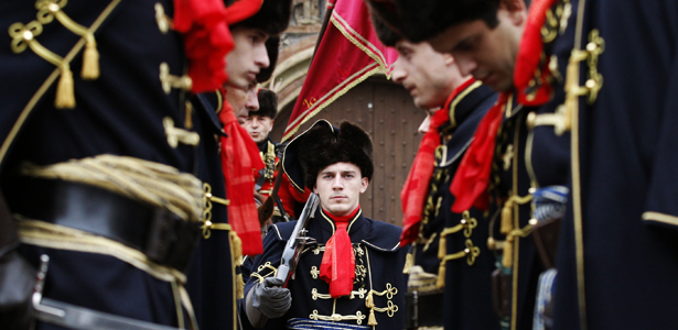  Soldiers in traditional uniform during Cravat Day in Croatia. - photo by Nikola Solic/Reuters