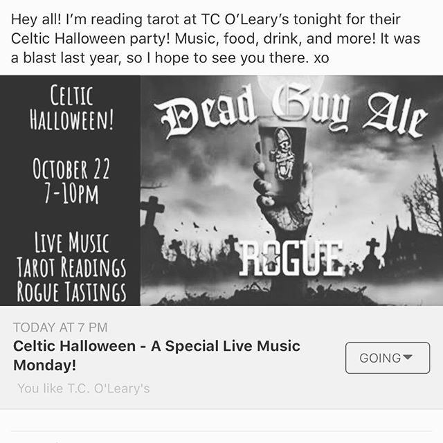 Tonight @theritualspace will be reading tarot at TC O&rsquo;Leary&rsquo;s annual Celtic Halloween party! @tcolearys #tcolearys #celtichalloween #samhain #irishpub #portland #tarot #celtic #pdx #pdxtarot #halloween