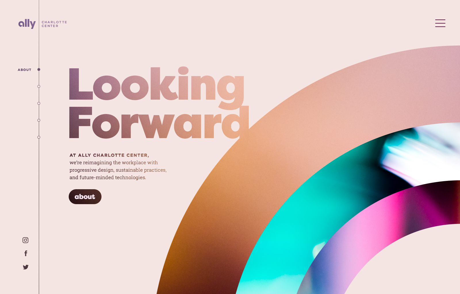 Intended to push the envelope for the client, this direction pulls a lot of inspiration from the Ally Charlotte Center ring logo. As you scroll down the page, the rings, their position, content, and background color change. The rings are dynamic as they flex around the page.