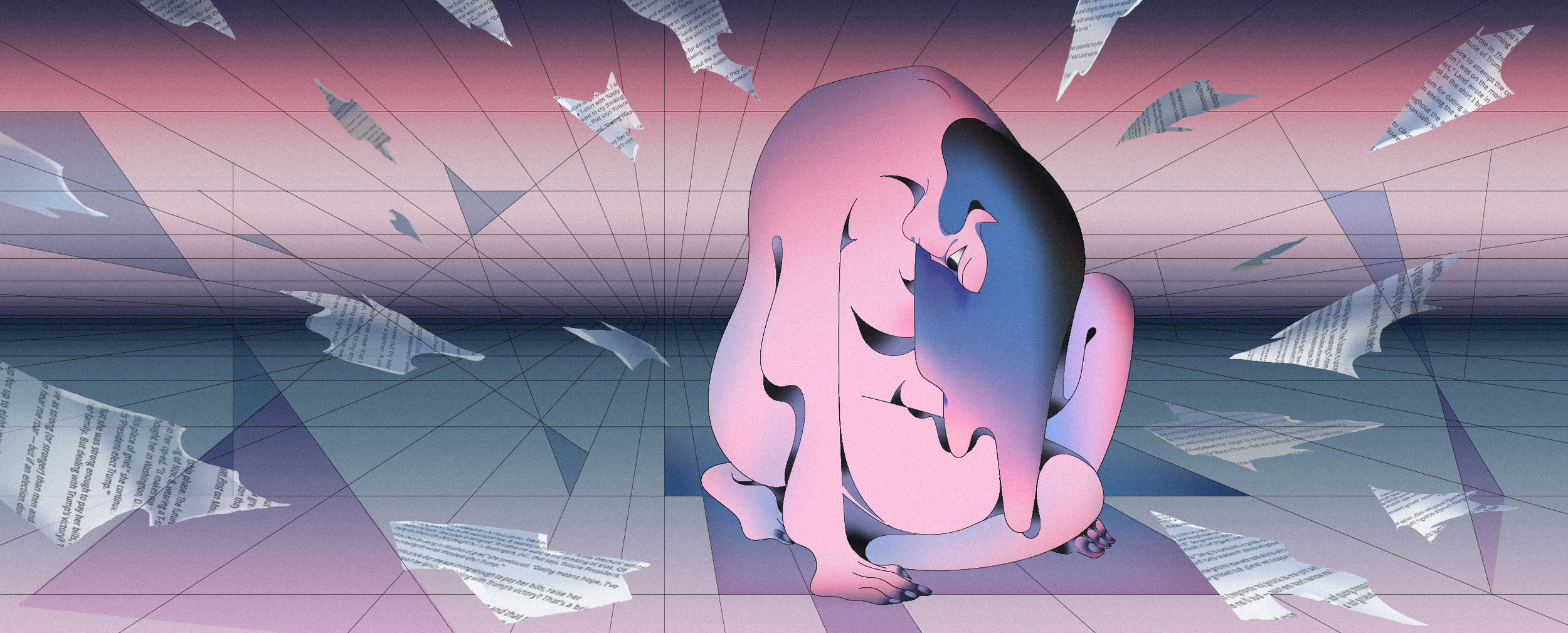 Editorial illustration for Narratively : "The Trump Trolls Came for Me a Year Ago, and I’m Still Reeling"