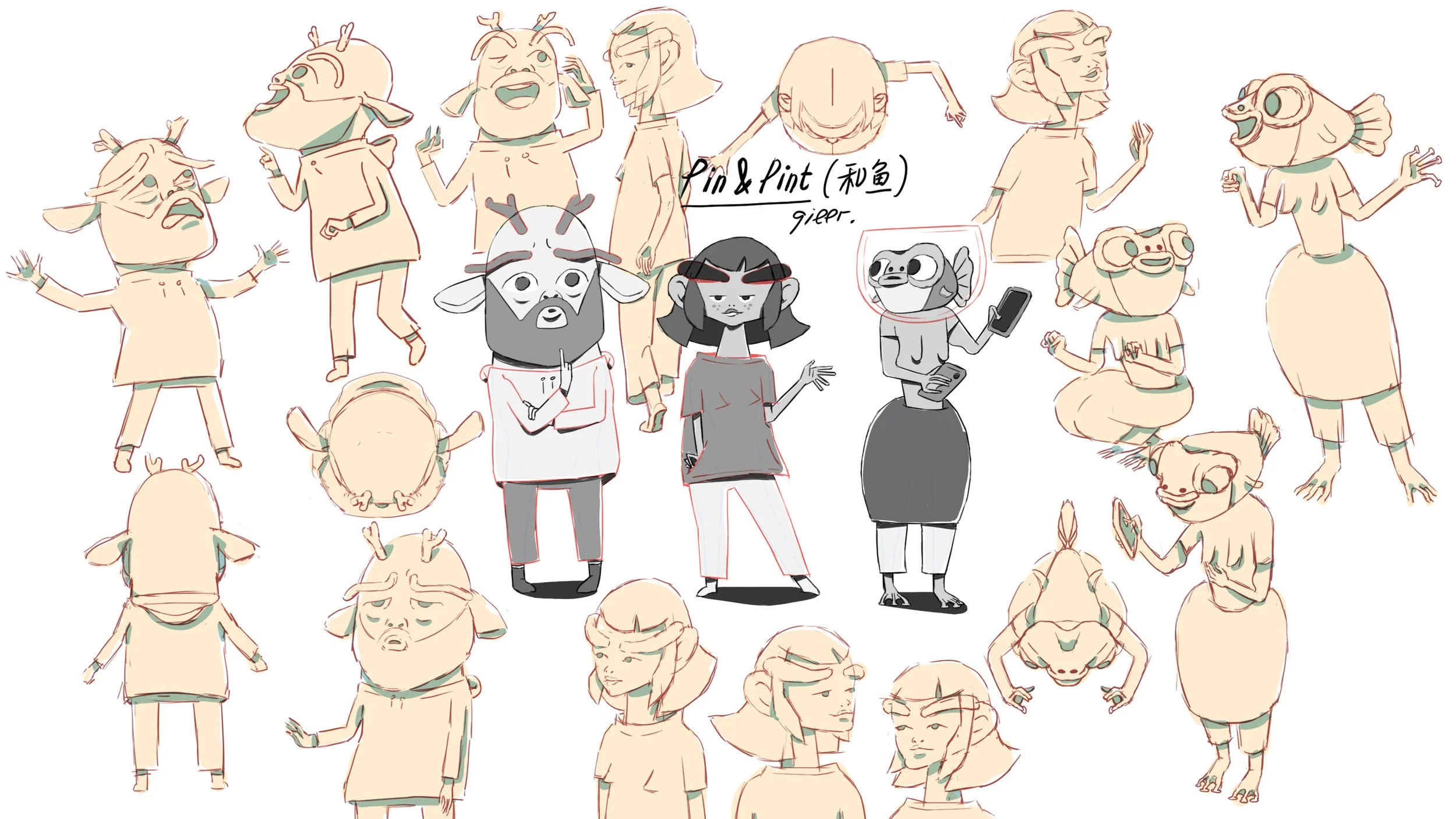 Pin & Pint and Fish \ character draft