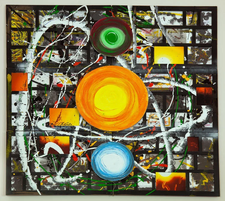"Terabyte" 2008, acrylic and ink on photo frames and foam core, 48"x48"