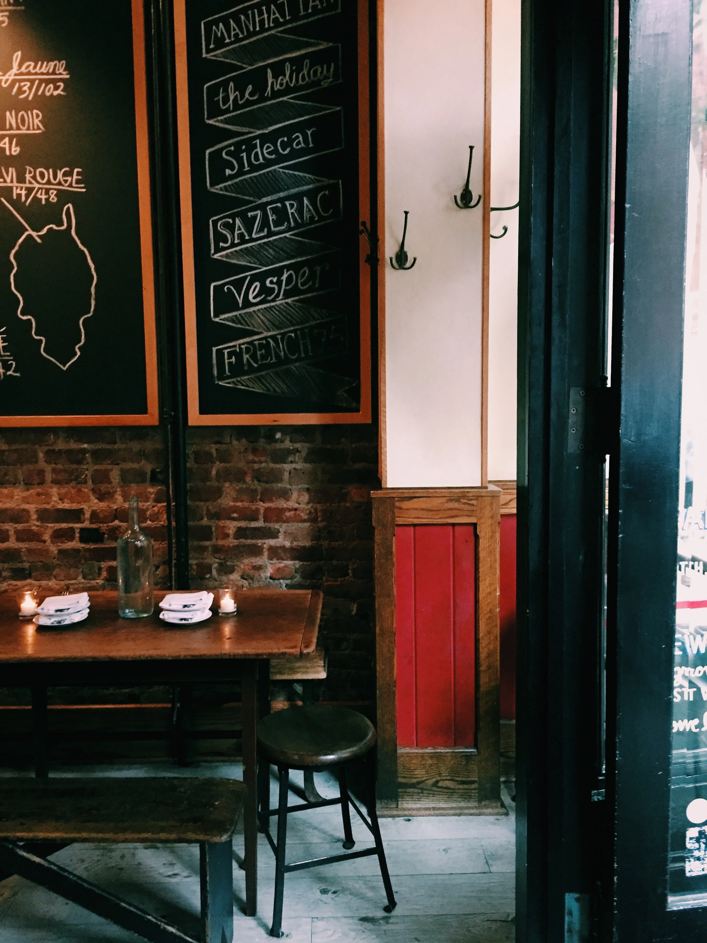    the spot: &nbsp; BUVETTE    the neighborhood: &nbsp; West Village, Manhattan    when and why to go: &nbsp; At the end of the night when everything else is closing and you want one more glass of wine and a small plate of food. The guys behind the b