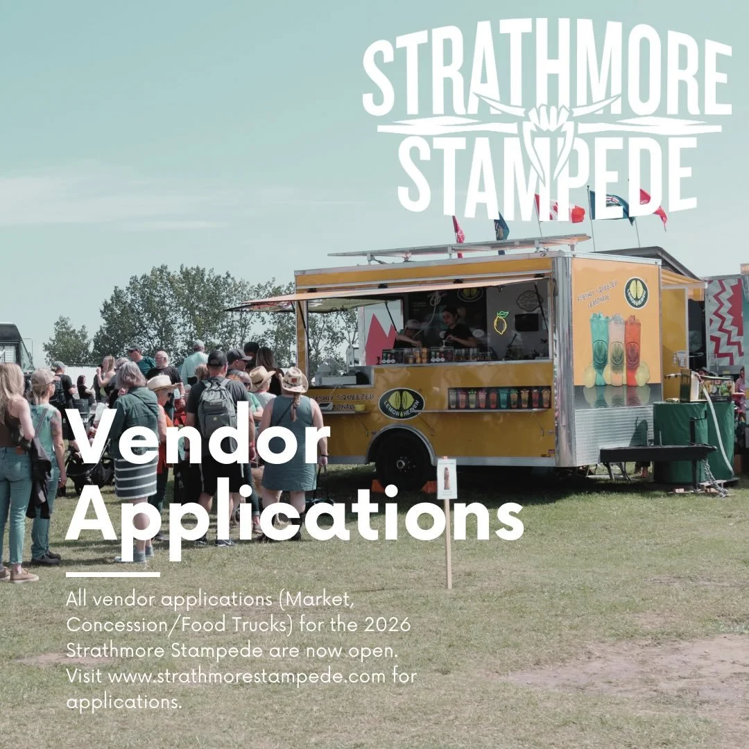 2026 Vendor Applications are NOW OPEN!🎉

We&rsquo;re welcoming western market vendors and food trucks/concessions to apply! Don&rsquo;t miss your chance to be part of the Strathmore Stampede &mdash;apply today. (Deadline to apply is May 8th, 2026) 
