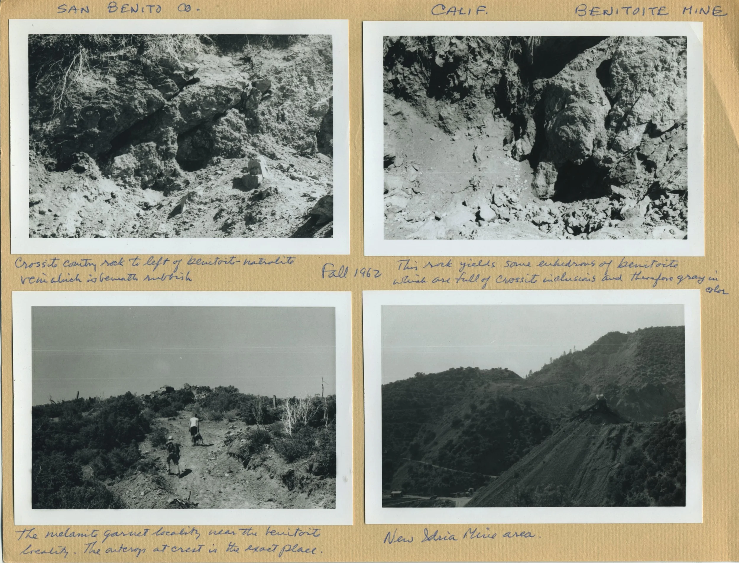 Benitoite Mine scrapbook page from John Sinkankas, Fall 1962. Collection of Bill Larson. Click to enlarge.