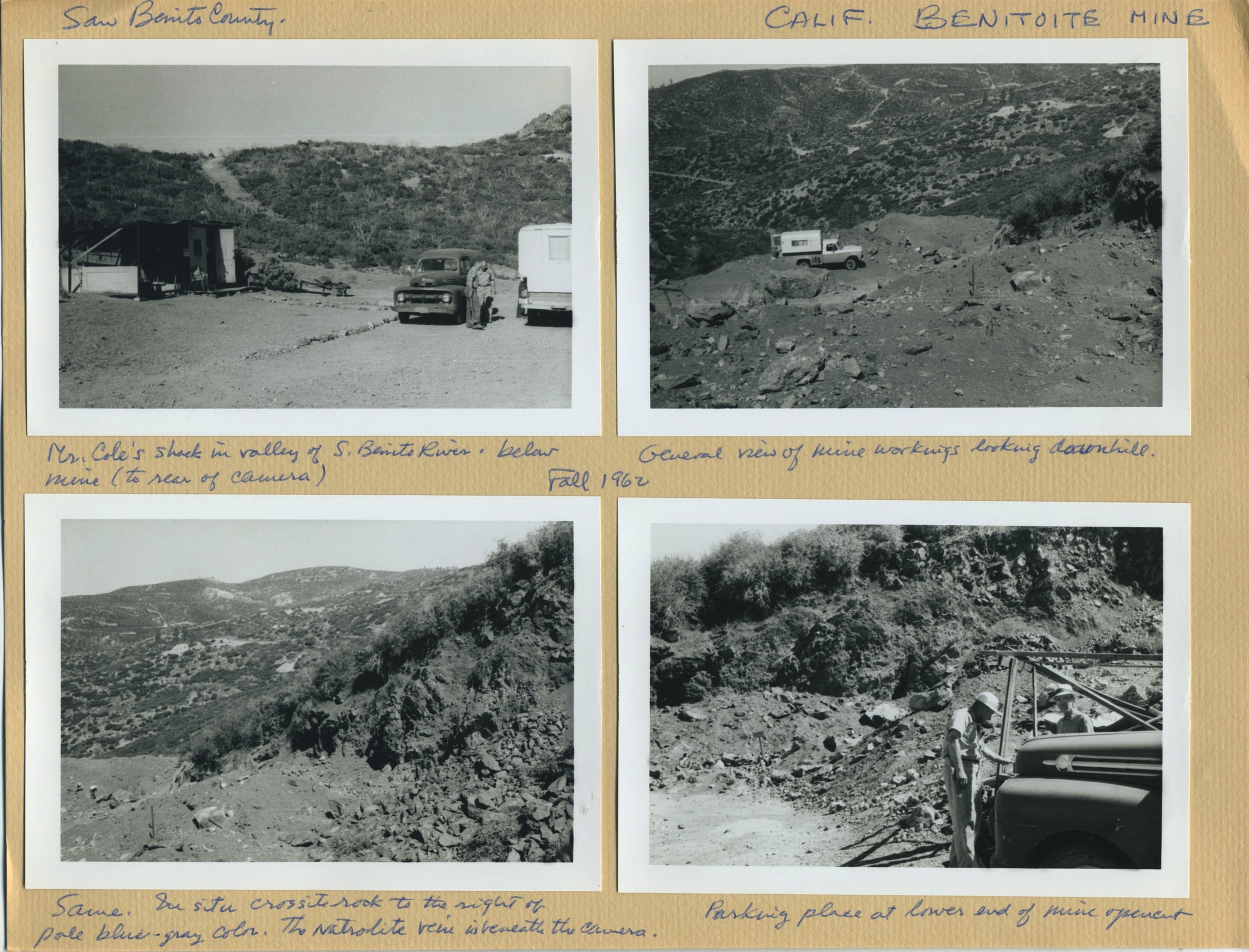 Benitoite Mine scrapbook page from John Sinkankas, Fall 1962. Collection of Bill Larson. Click to enlarge.