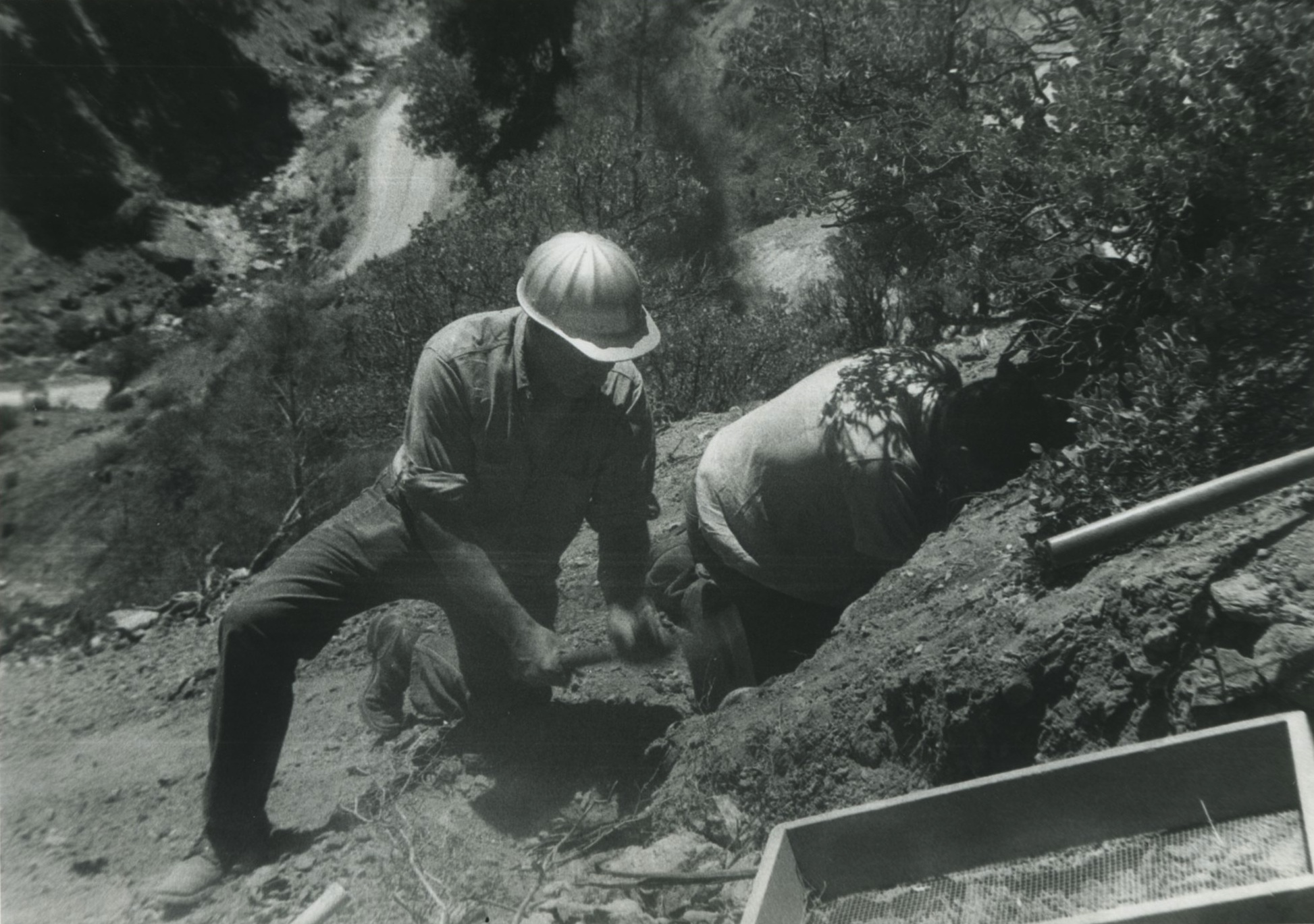 Digging at the Benitoite Mine, Fall 1962. Photo from John Sinkankas, Collection of Bill Larson. Click to enlarge.