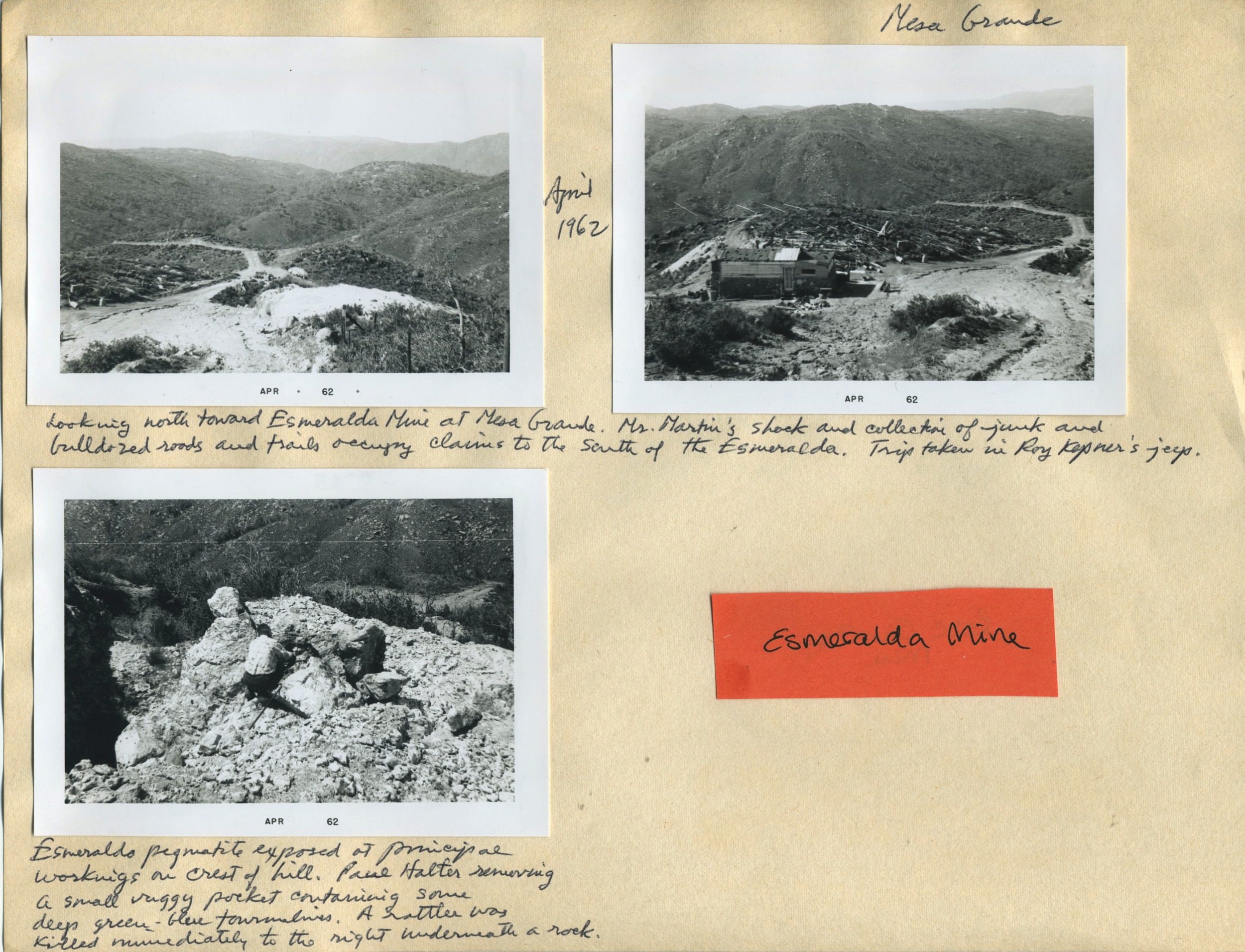 Esmeralda Mine scrapbook page from John Sinkankas, Apr 1962. Collection of Bill Larson. Click to enlarge.