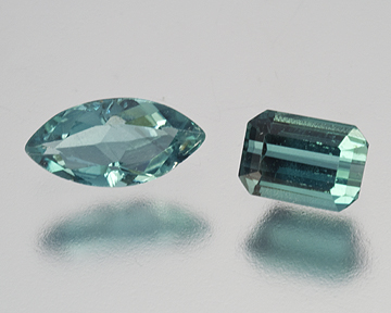 Indicolites from the Mountain Lily Mine: marquise 0.46 ct and the emerald cut 0.56 ct. A gift from Jeff Swanger of the Ocean View Mine. (Photo: Mia Dixon)