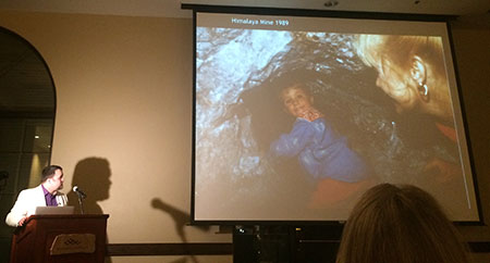 Pala International's Will Larson, left, views an image of his 1989 self at the famous Himalaya Mine, as mother Jeanne Larson bites her nails. (Photo: Rika Larson)