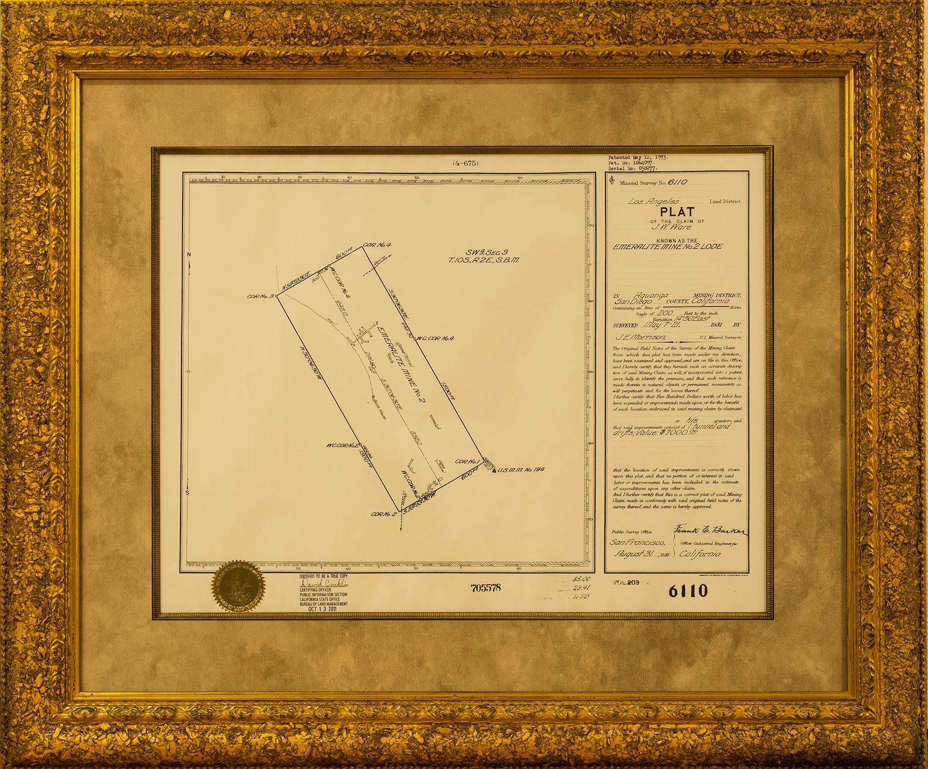 Plat of the Emeralite Mine No. 2 Lode. Click to enlarge.